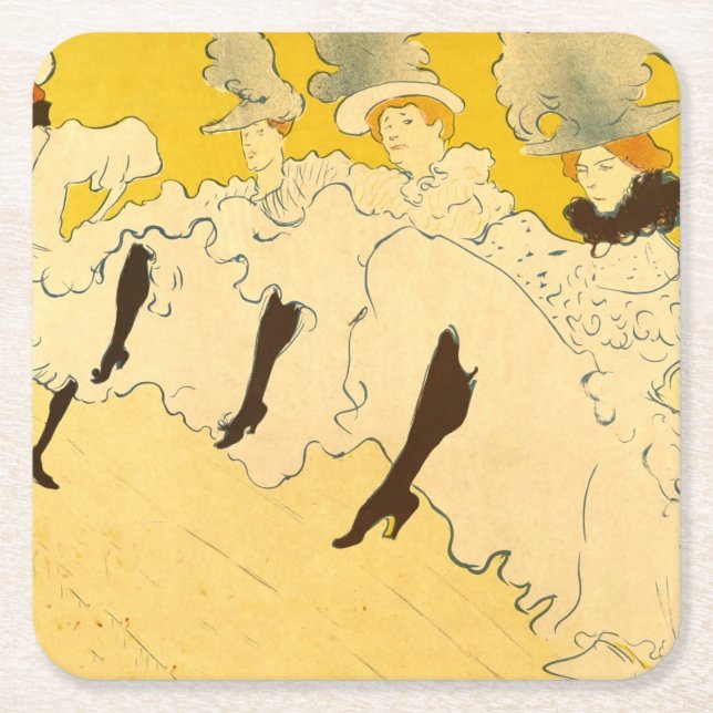 Porta-copo De Papel Quadrado Toulouse Lautrec Yellow Dancing Girl Poster (Frente)