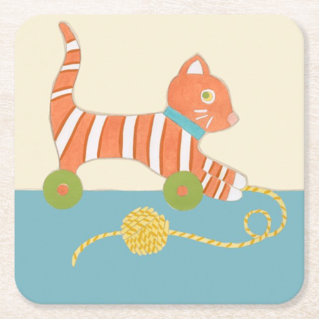 Porta-copo De Papel Quadrado Toy Cat com Ball of String (Frente)