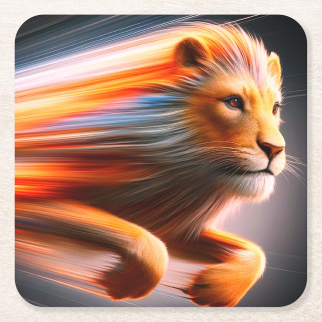 Porta-copo De Papel Quadrado Trabalho de arte de leão (Frente)