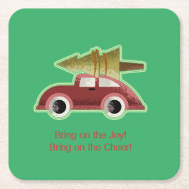 Porta-copo De Papel Quadrado Tragam a Alegria! Tragam o Cheer! Vintage Auto