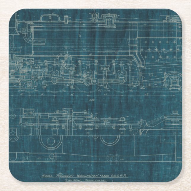 Porta-copo De Papel Quadrado Train Blueprint I (Frente)