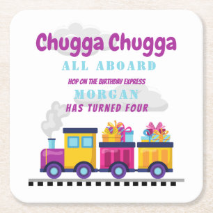 Porta-copo De Papel Quadrado Train Chugga Choo Cartoon Qualquer Idade Aniversár