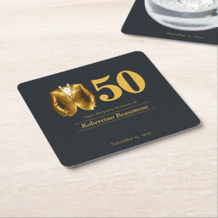 Porta-copo De Papel Quadrado Traje Elegante Masculino Preto Dourado Aniversário