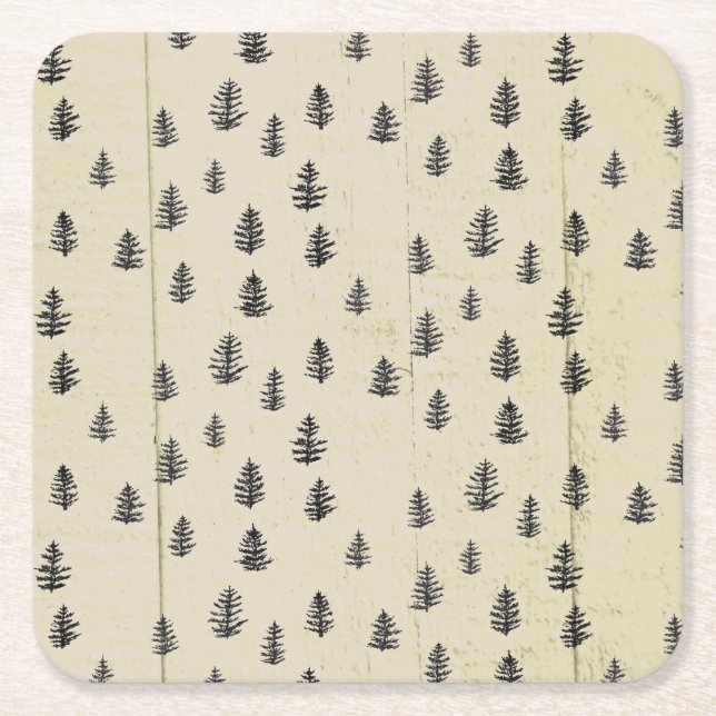 Porta-copo De Papel Quadrado Tree Mountain Illustration Pattern Rustic (Frente)