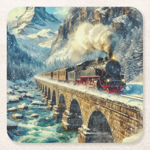 Porta-copo De Papel Quadrado Trem de Locomotiva a Vapor Gerado por IA