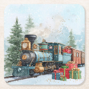 Porta-copo De Papel Quadrado Trem de Natal