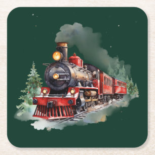 Porta-copo De Papel Quadrado Trem de Natal
