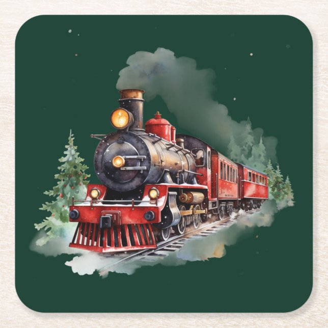 Porta-copo De Papel Quadrado Trem de Natal (Frente)