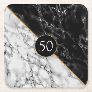 Porta-copo De Papel Quadrado Trendy Black & White Marble Stone - Adicionar Idad