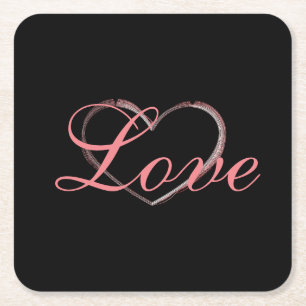 Porta-copo De Papel Quadrado Trendy Heart Cinza Calliografia Casamento de Amor