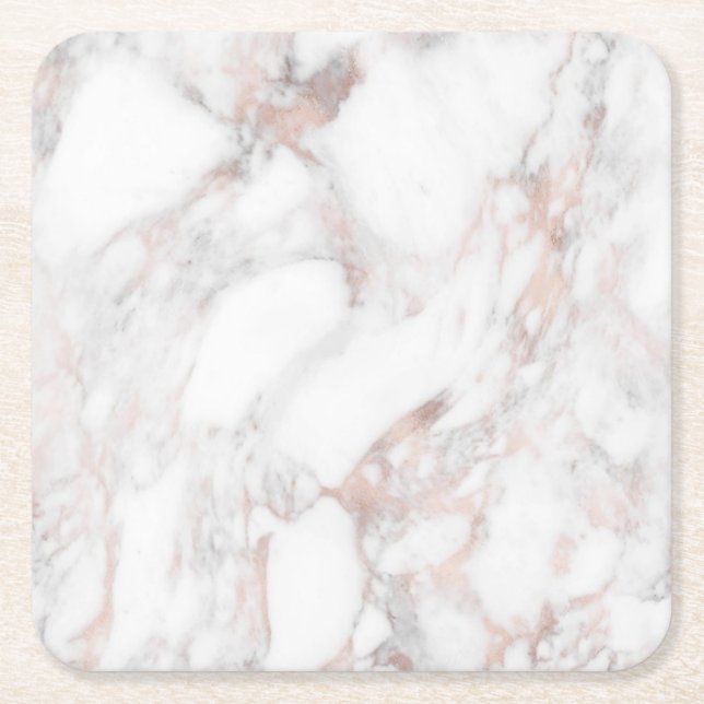 Porta-copo De Papel Quadrado Trendy Modelo Elegante Rosa Dourada Marble (Frente)