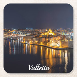 Porta-copo De Papel Quadrado Três cidades em Malta à noite