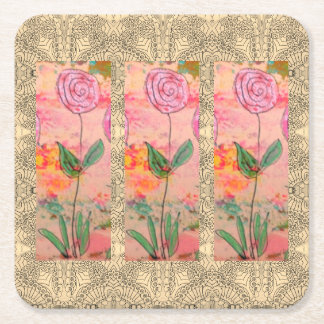 Porta-copo De Papel Quadrado Três Flores Espirais