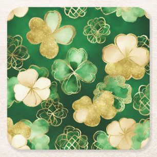 Porta-copo De Papel Quadrado Trevo do Dia de São Patrício Verde e Dourado