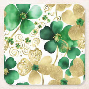 Porta-copo De Papel Quadrado Trevo do Dia de São Patrício Verde e Dourado