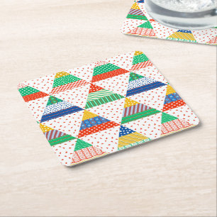Porta-copo De Papel Quadrado Triângulos de Natal em Patchwork Colorido Festivo