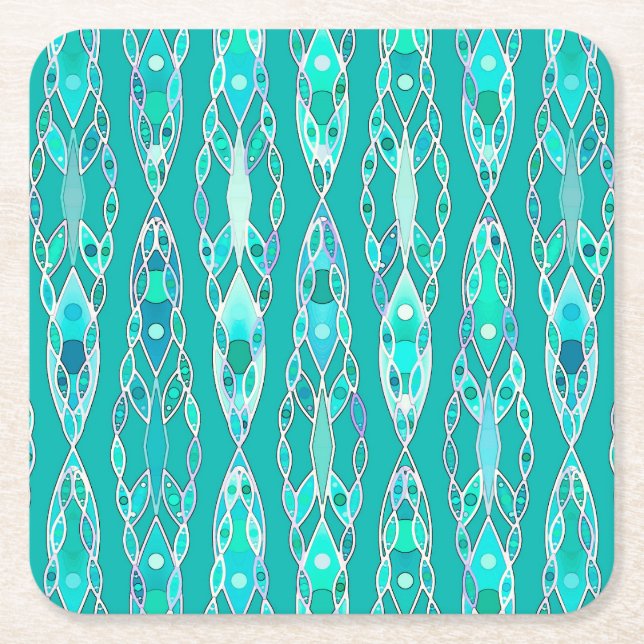 Porta-copo De Papel Quadrado Tribal Batik - Turquesa e Aquamarine (Frente)