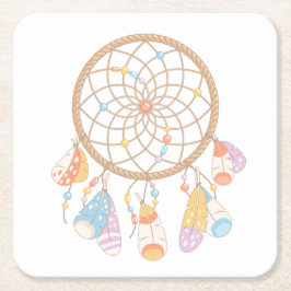 Porta-copo De Papel Quadrado Tribal Boho Dreamcatcher em Branco
