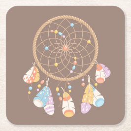 Porta-copo De Papel Quadrado Tribal Boho Dreamcatcher em Brown
