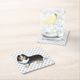 Porta-copo De Papel Quadrado Tricolor Shetland Sheepdog Cartoon Dog & Paws