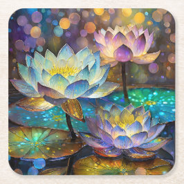 Porta-copo De Papel Quadrado Trio de Flores de Lótus Brilhantes