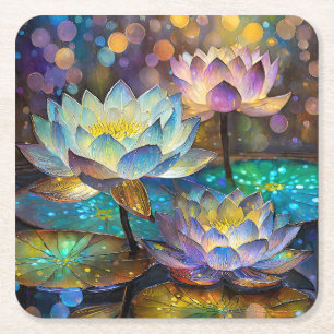 Porta-copo De Papel Quadrado Trio de Flores de Lótus Brilhantes
