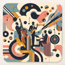 Porta-copo De Papel Quadrado Trio Psicodélico da Era do Jazz de Meados do Sécul