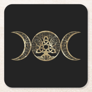 Porta-copo De Papel Quadrado Triple Moon Tree of Life Triquetra