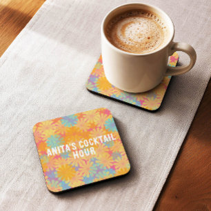 Porta-copo De Papel Quadrado Trippy Hippie Psychedelic Retro Floral Design