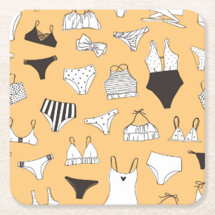 Porta-copo De Papel Quadrado Tropical Bikini: Padrão de Verão Desenhado à Mão