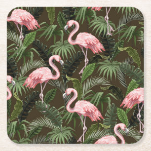 Porta-copo De Papel Quadrado Tropical Flamingo Pattern: Folhas Vintage