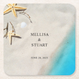 Porta-copo De Papel Quadrado Tropical ocean sand starfish summer beach wedding