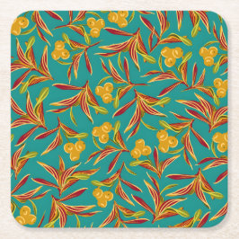 Porta-copo De Papel Quadrado Tropical Pattern with Red and Yellow Leaves