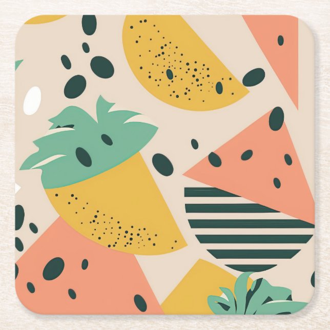 Porta-copo De Papel Quadrado Tropical & Summer Vibes Square Paper Coaster (Frente)