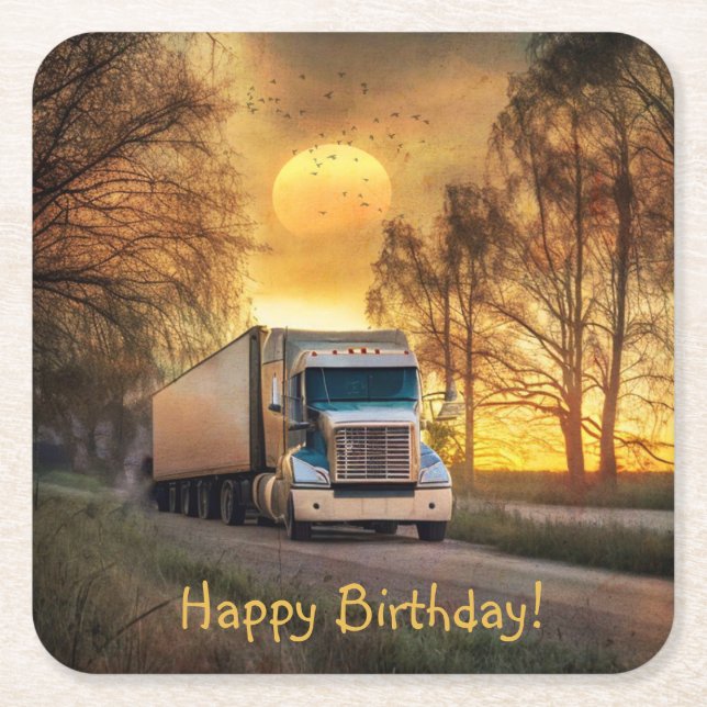 Porta-copo De Papel Quadrado Trucker Happy Birthday Paper Portas copos (Frente)