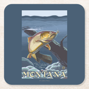 Porta-copo De Papel Quadrado Truta que pesca o secção transversal - Montana
