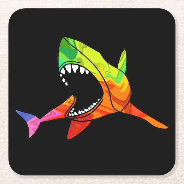 Porta-copo De Papel Quadrado Tubarão Colorido (Frente)