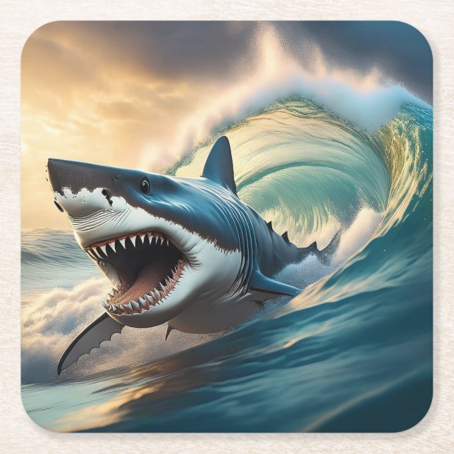Porta-copo De Papel Quadrado Tubarão Menactivo (Frente)