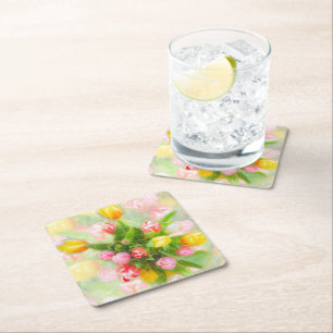 Porta-copo De Papel Quadrado Tulip buquê in vintage look - arte floral