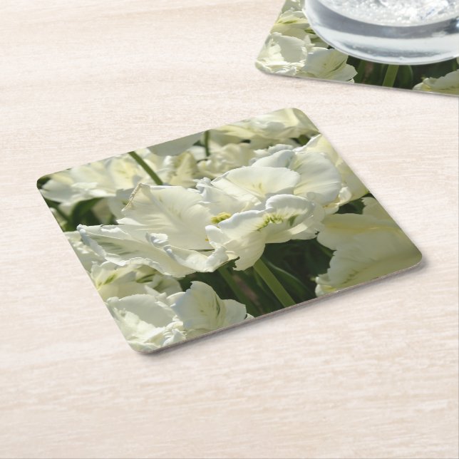 Porta-copo De Papel Quadrado Tulipas brancas (Inclinado)