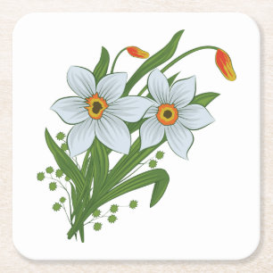 Porta-copo De Papel Quadrado Tulipas e Flores de Daffodils