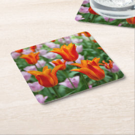 Porta-copo De Papel Quadrado Tulipas laranja-claras no parque