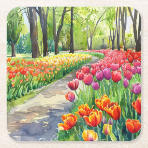 Porta-copo De Papel Quadrado Tulipas no Quadrado do Parque Apoio de Papel