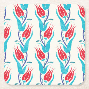 Porta-copo De Papel Quadrado Tulipas Turcas: Motif Tradicional Sem Costura.