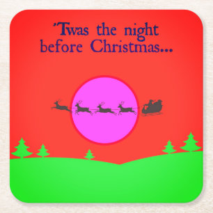 Porta-copo De Papel Quadrado Twas The Night Before Christmas Red Backound