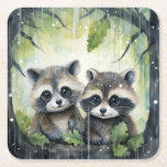 Porta-copo De Papel Quadrado Two Baby Raccoons in the Rain<br><div class="desc">Two Baby Raccoons in the Rain</div>