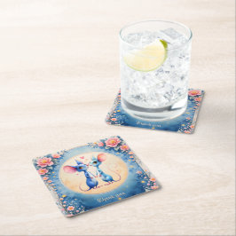 Porta-copo De Papel Quadrado Two Hearts, One Love – Wedding Mice.