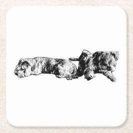 Porta-copo De Papel Quadrado Two Schnauzers – Ink Art Dog Coaster