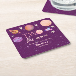 Porta-copo De Papel Quadrado Two The Moon Girl Space Pink Planets 2nd Bday