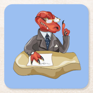 Porta-copo De Papel Quadrado Tyrannosaurus Rex Boss Sentado Em Uma Mesa. 2